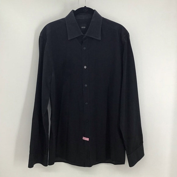 BOSS Hugo Boss Men’s Casual Button-Down Textured Shirt Black Career Size Large - Picture 1 of 8